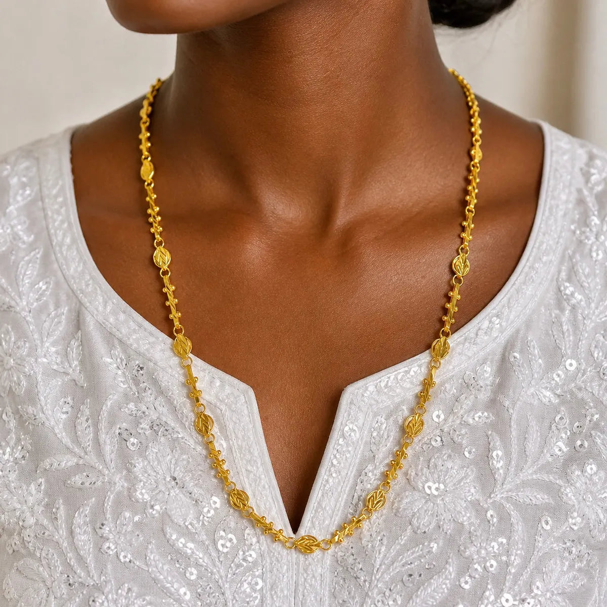 Gold Micro Plated Copper Bead Bar Link Neck Chain For Women