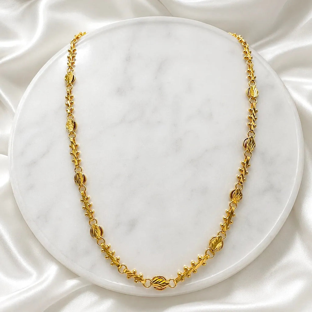 Gold Micro Plated Copper Bead Bar Link Neck Chain For Women