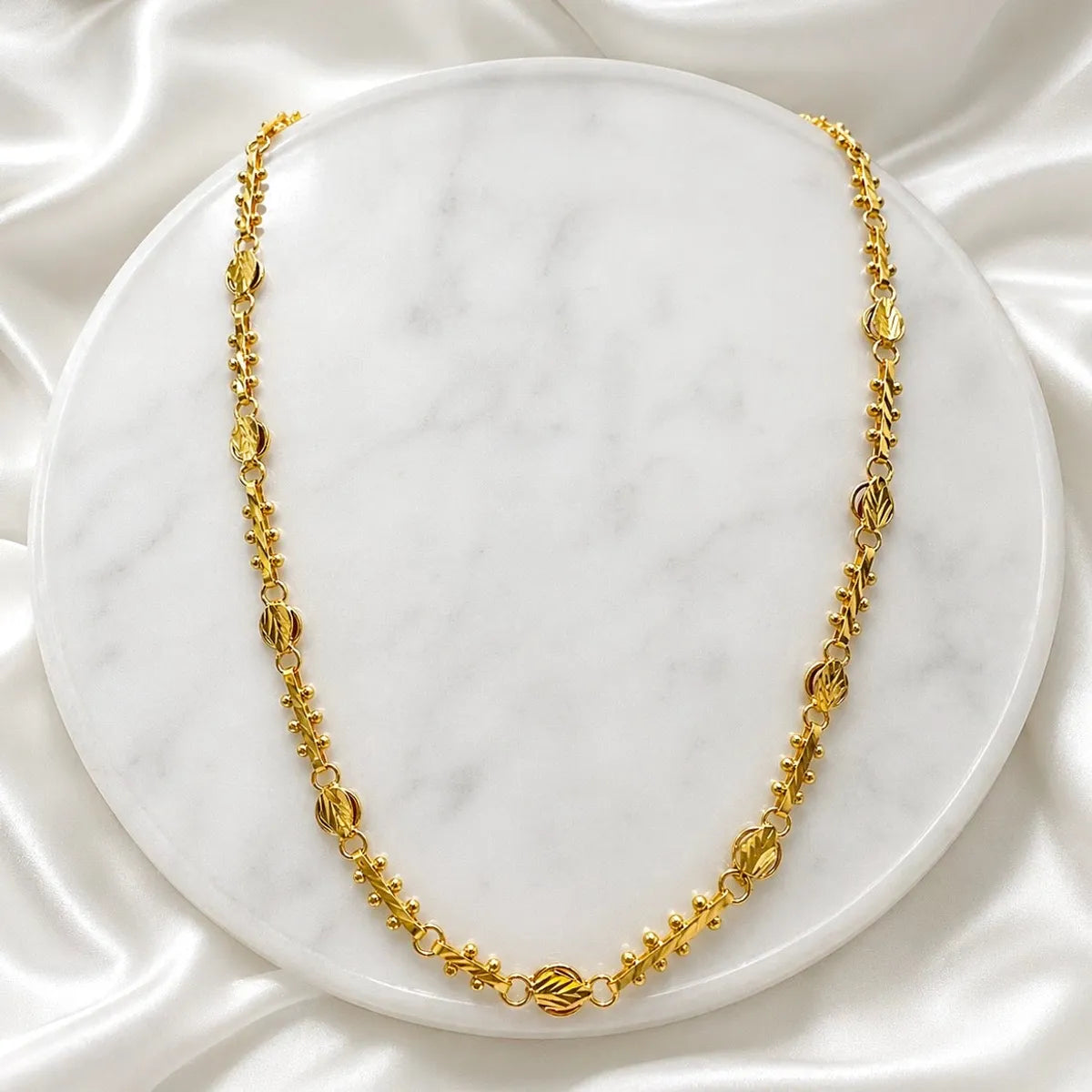 Gold Micro Plated Copper Bead Bar Link Neck Chain For Women