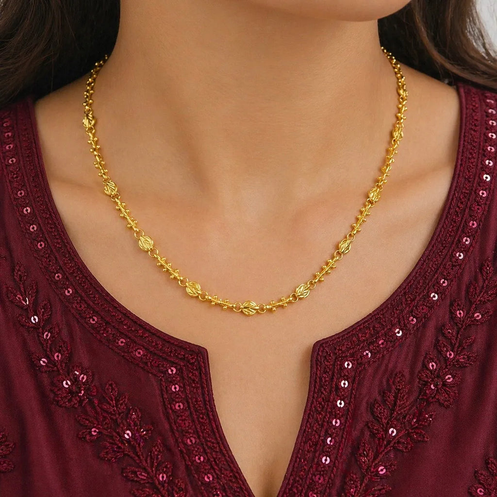 Gold Micro Plated Copper Bead Bar Link Neck Chain For Women