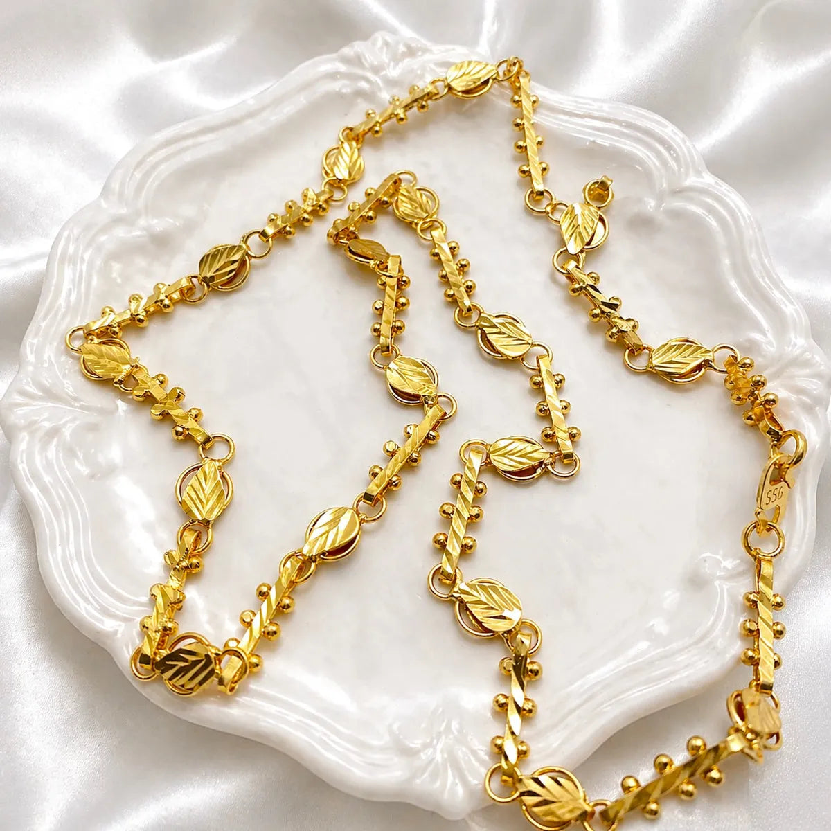 Gold Micro Plated Copper Bead Bar Link Neck Chain For Women