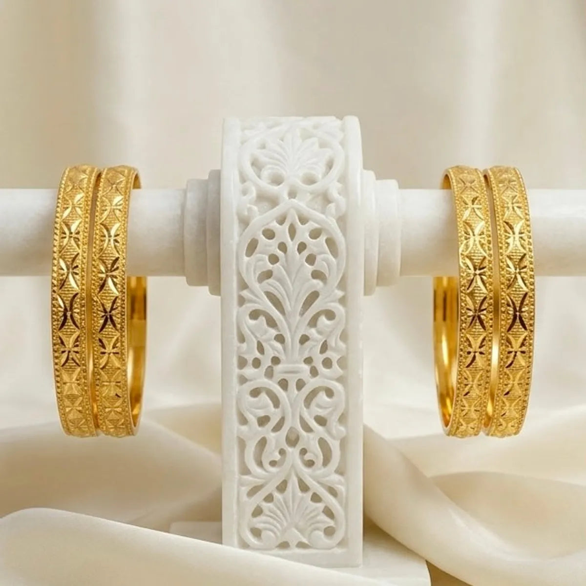 Gold Micro Plated Dubai Engraved Traditional Bangle Pair