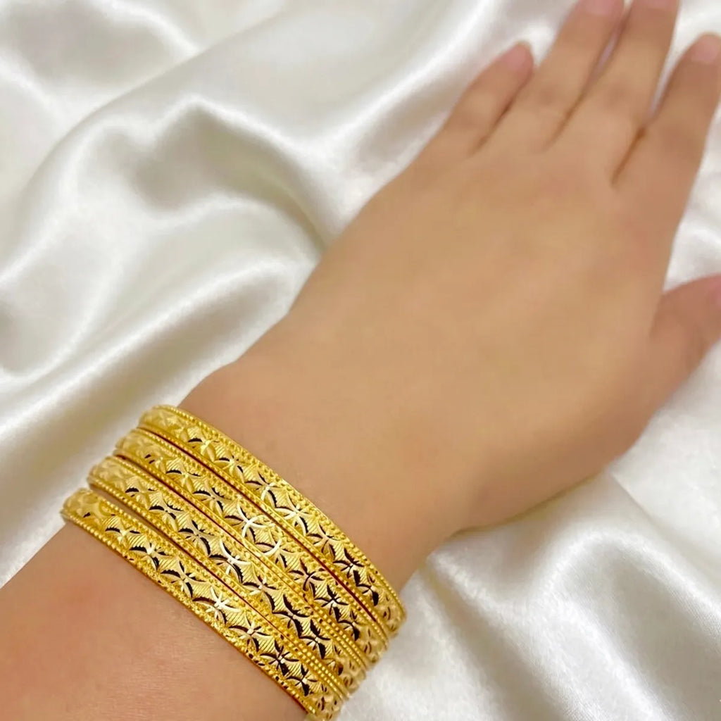Gold Micro Plated Dubai Engraved Traditional Bangle Pair