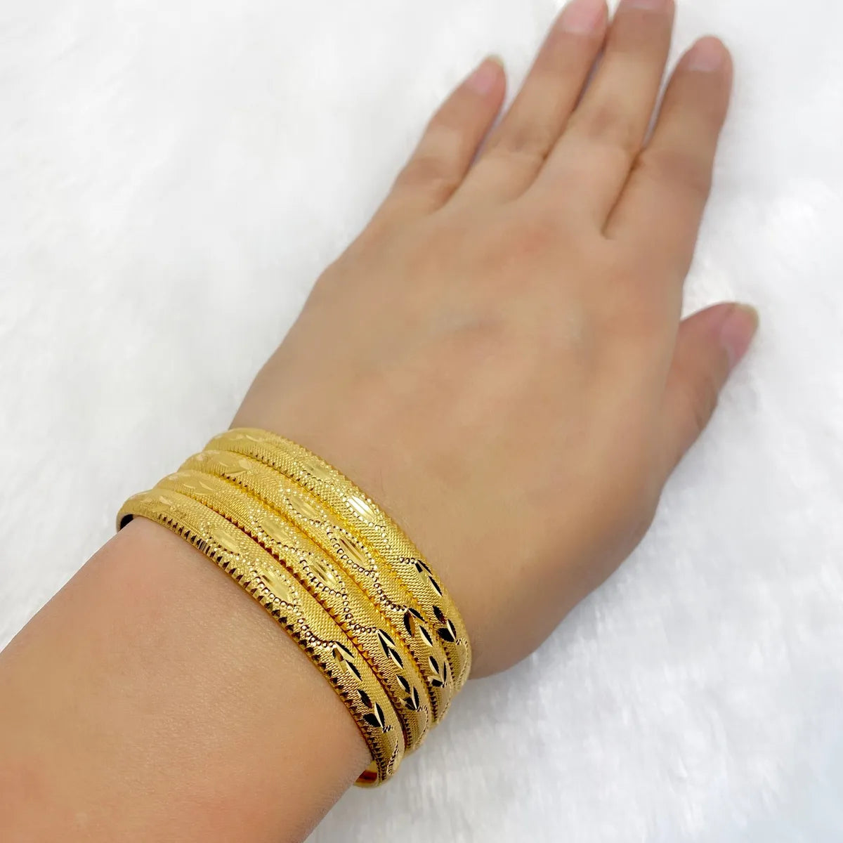 Gold Micro Plated Copper Traditional Handcrafted Bangle Set Of 2