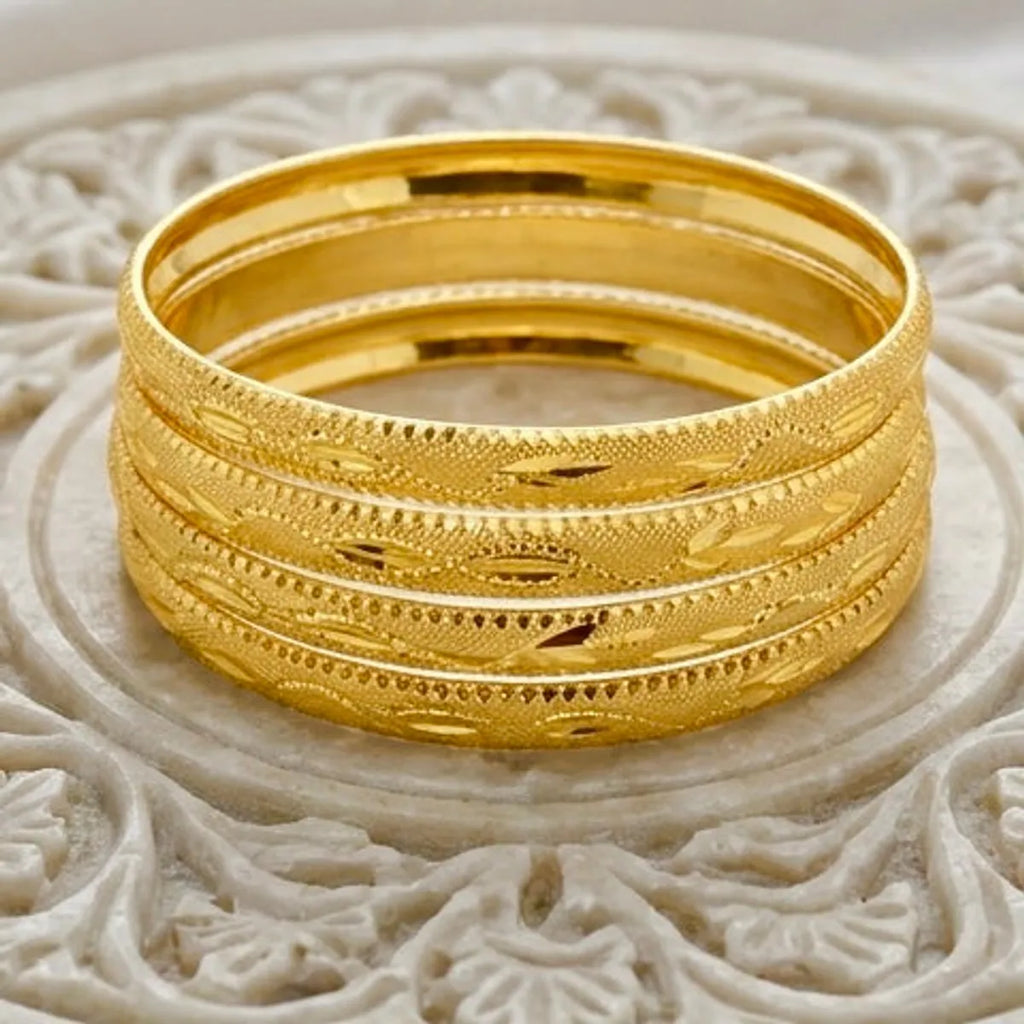 Gold Micro Plated Copper Traditional Handcrafted Bangle Set Of 2