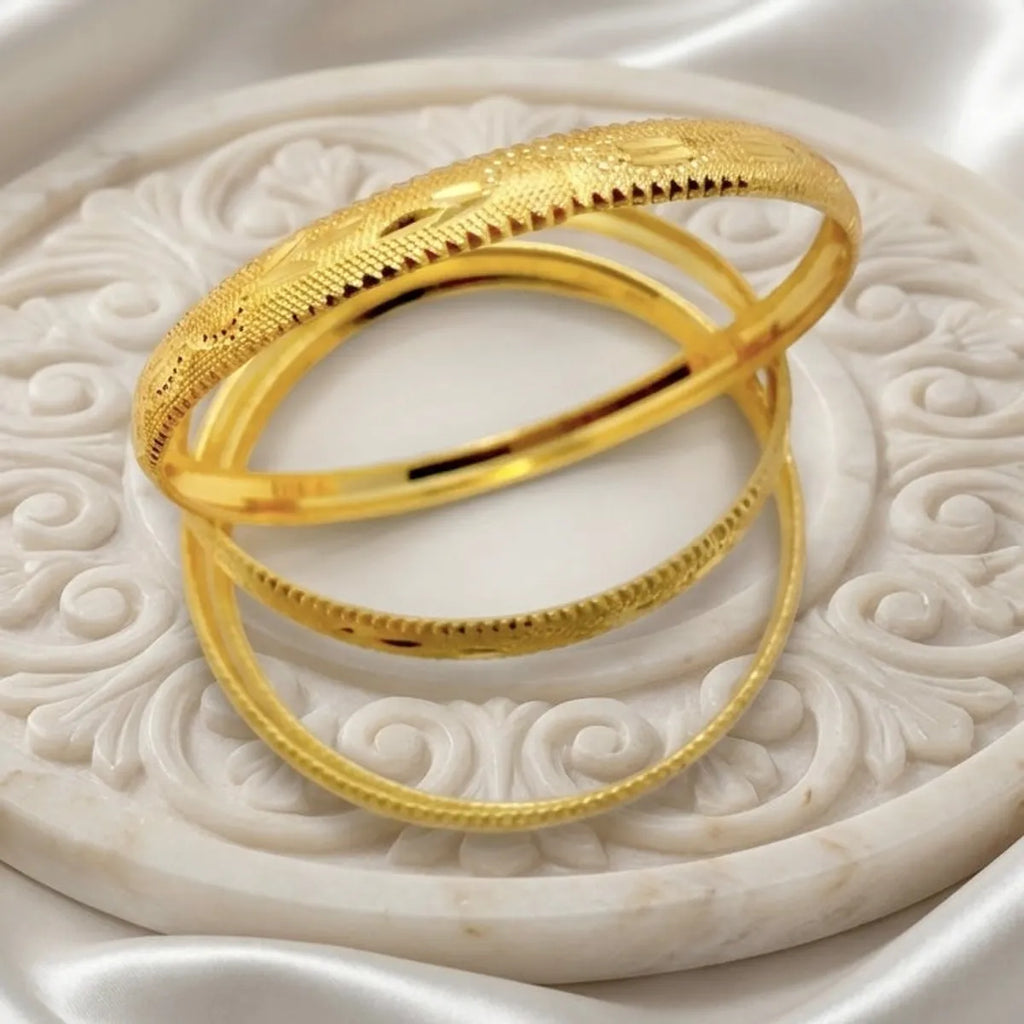 Gold Micro Plated Copper Traditional Handcrafted Bangle Set Of 2