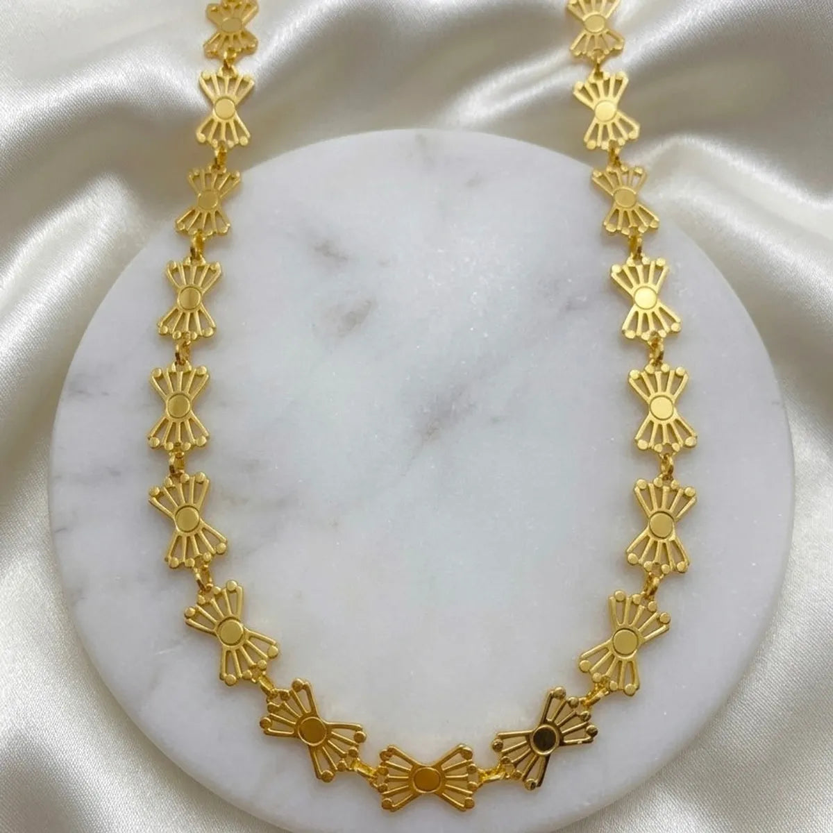 Gold Micro Plated Copper Fan Link Neck Chain For Women