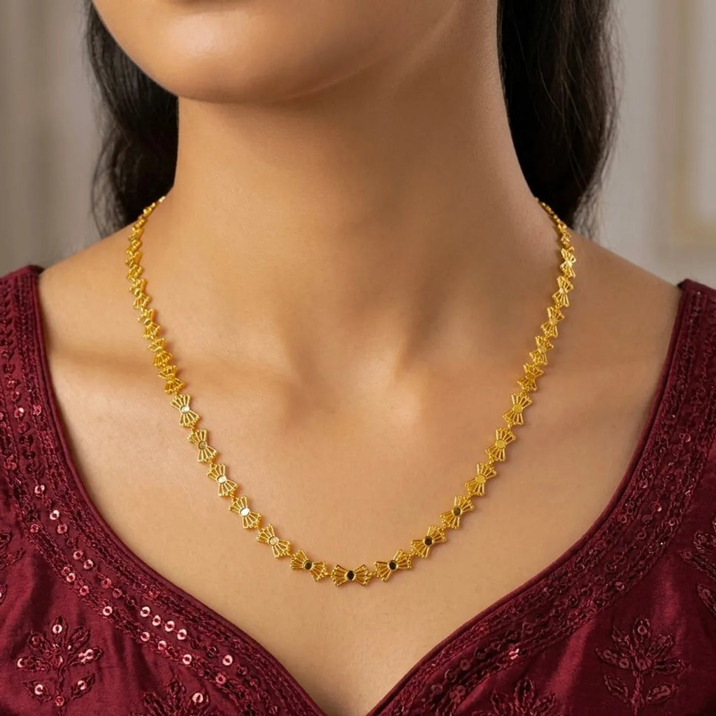 Gold Micro Plated Copper Fan Link Neck Chain For Women