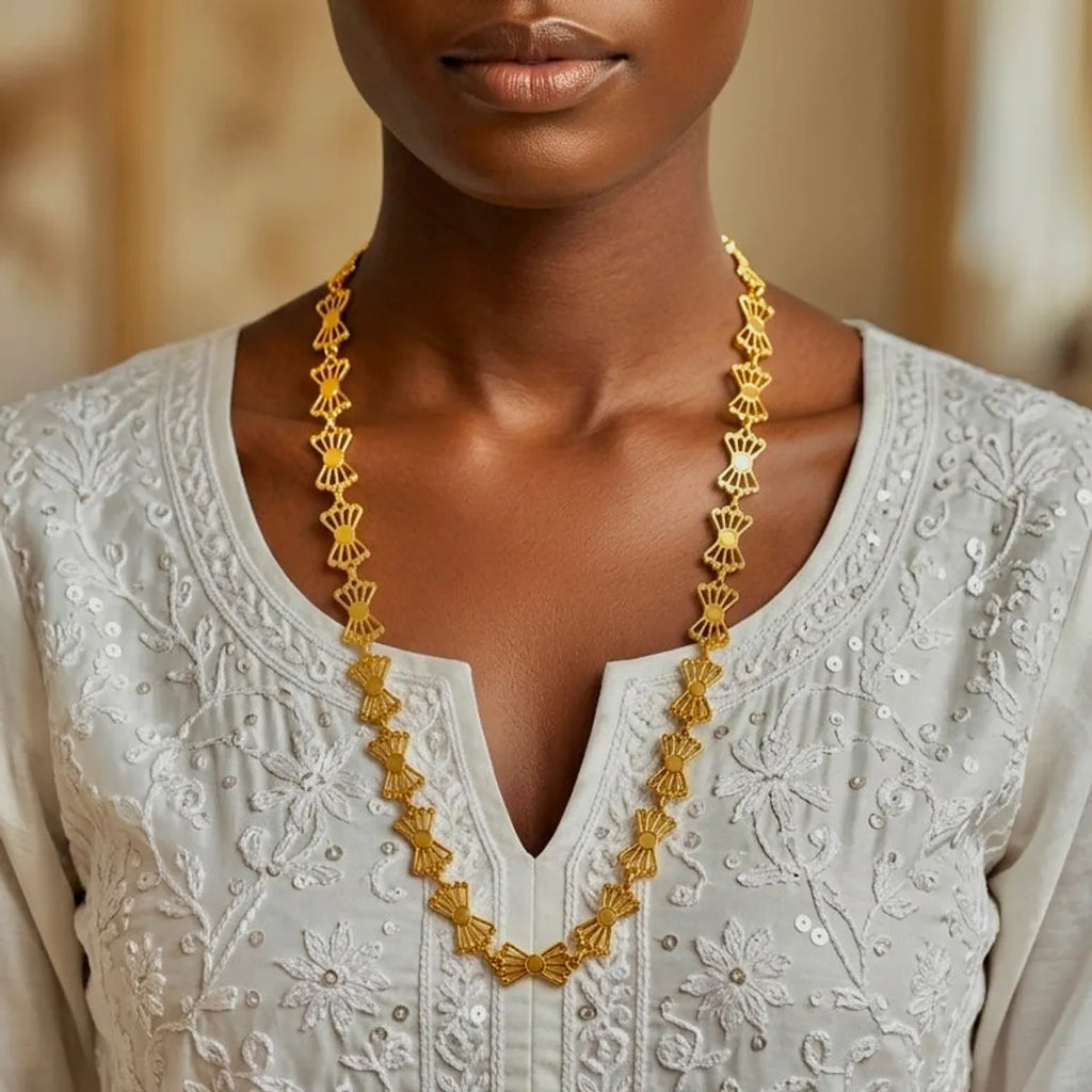 Gold Micro Plated Copper Fan Link Neck Chain For Women