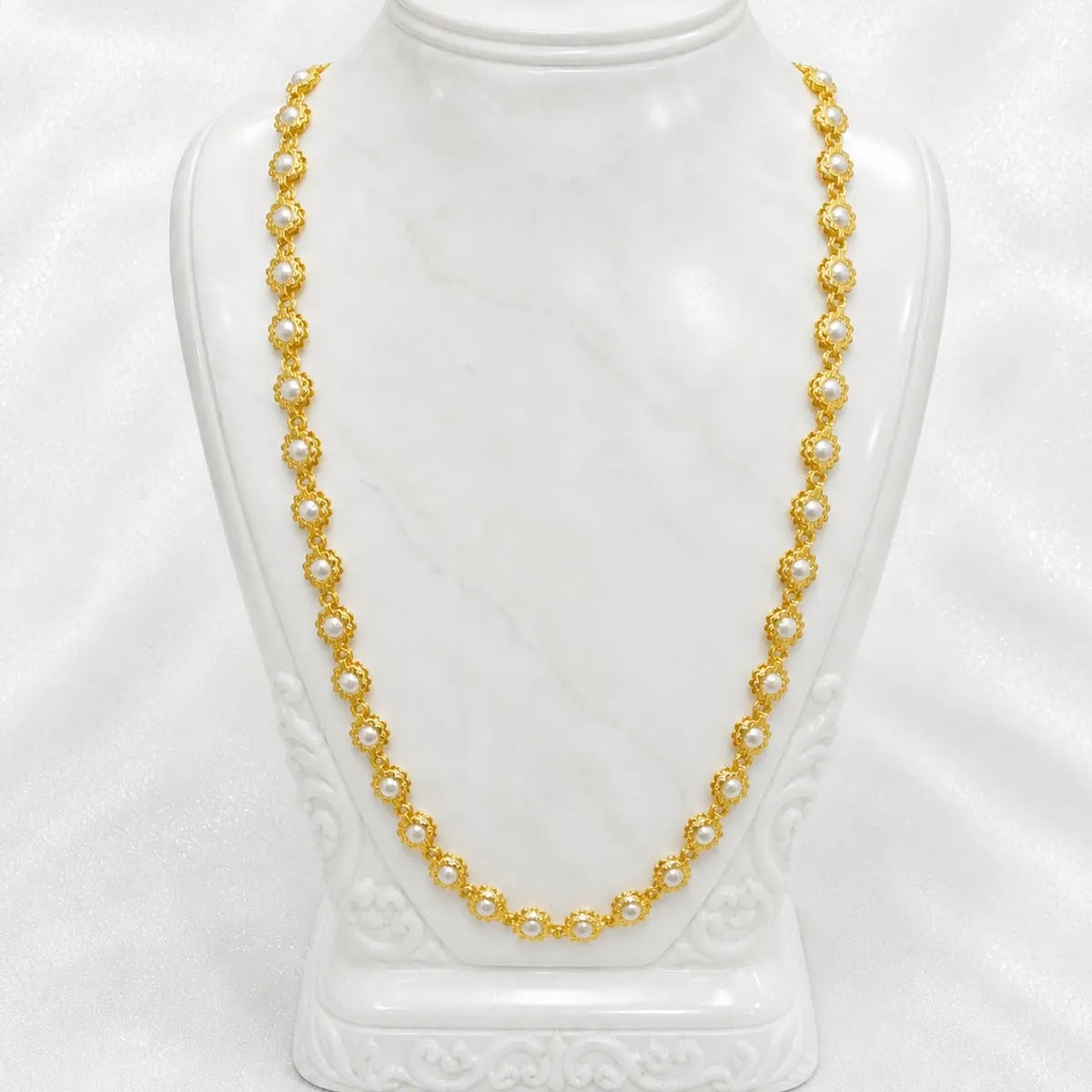 White Gold Micro Plated Copper Pearl Floral Neck Chain For Women