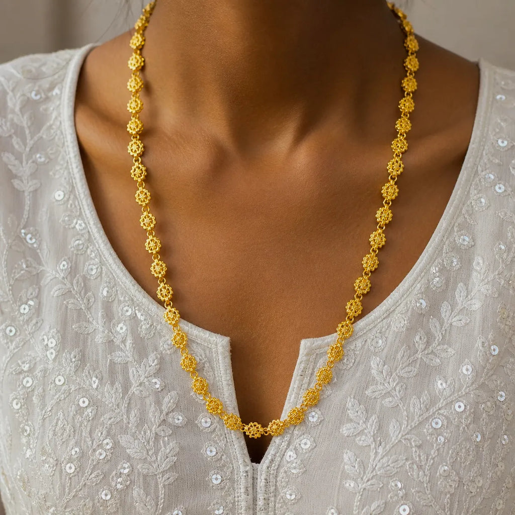 Gold Micro Plated Floral Link Neck Chain For Women