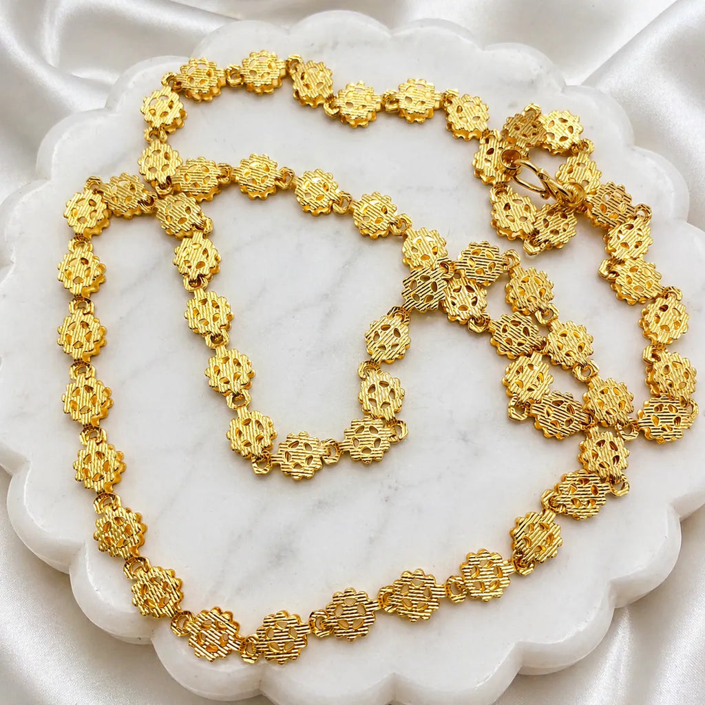 Gold Micro Plated Floral Link Neck Chain For Women