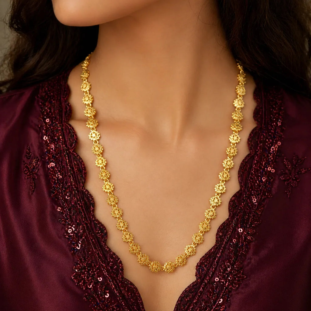 Gold Micro Plated Floral Link Neck Chain For Women