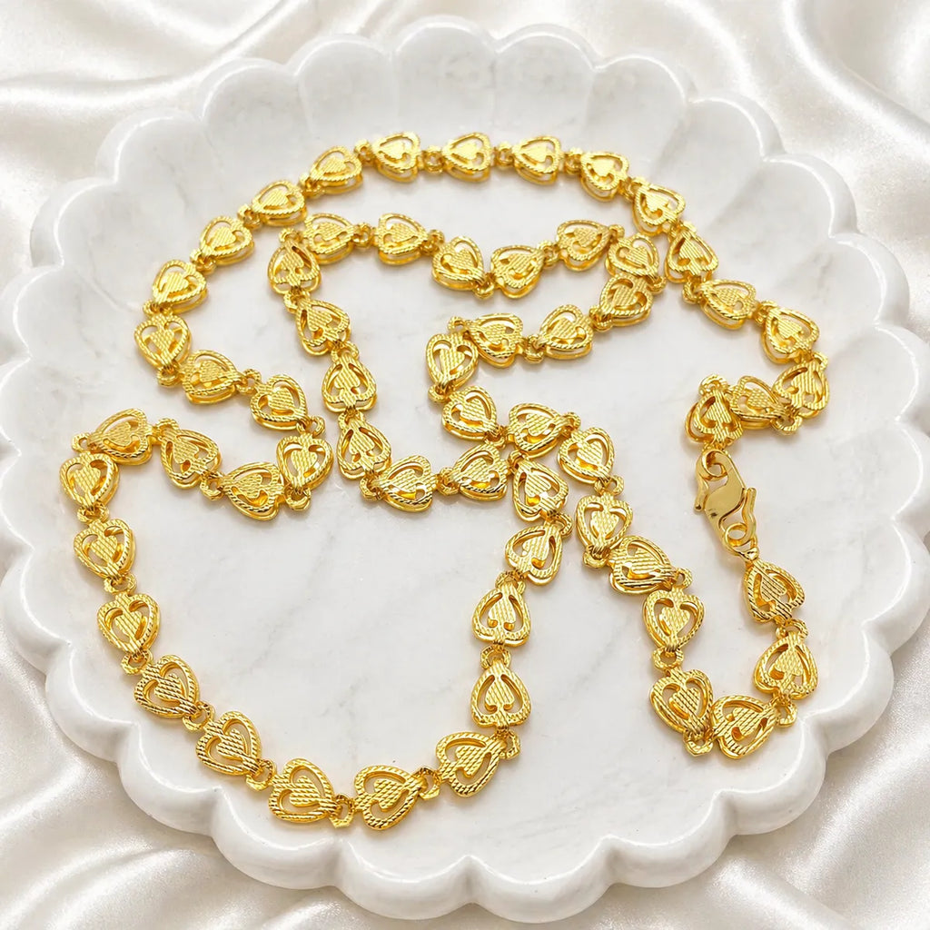 Gold Micro Plated Copper Heart Link Neck Chain For Women