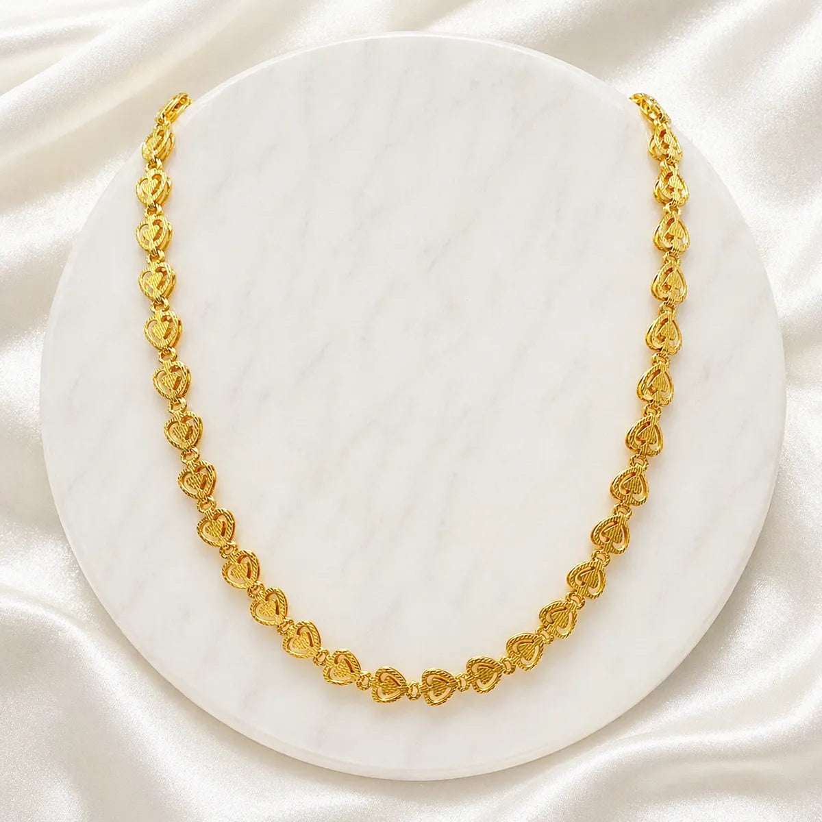 Gold Micro Plated Copper Heart Link Neck Chain For Women
