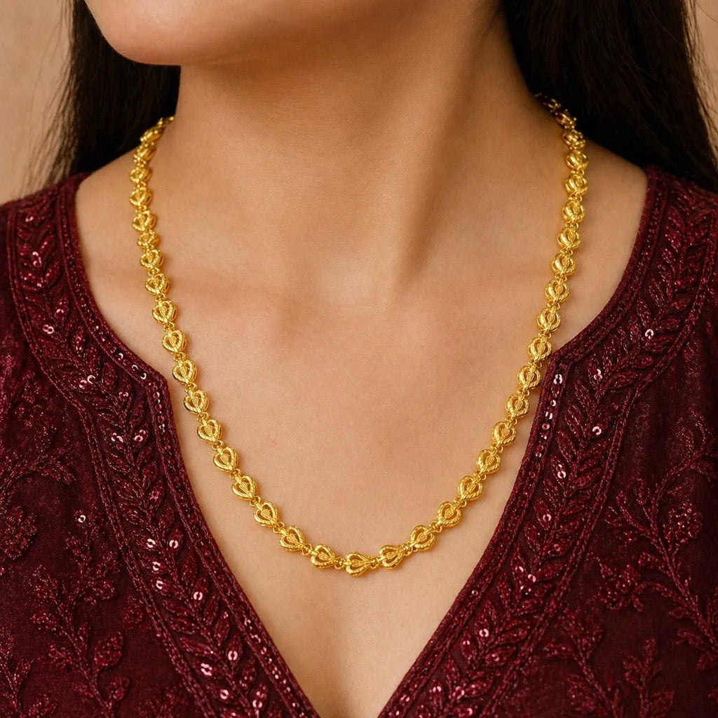 Gold Micro Plated Copper Heart Link Neck Chain For Women