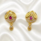 Gold Micro Plated Ad Ruby Circular Pendant Necklace Earring Set