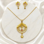 Gold Micro Plated Ad Ruby Circular Pendant Necklace Earring Set