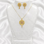 Gold Micro Plated Ad Ruby Star Motif Pendant Necklace Earring Set