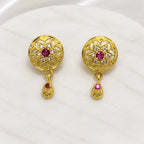 Gold Micro Plated Ad Ruby Star Motif Pendant Necklace Earring Set
