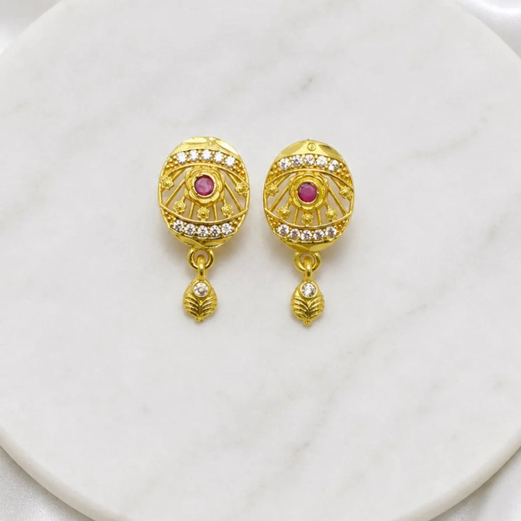 Gold Micro-Plated Ad Ruby Oval Pendant Necklace Set For Women