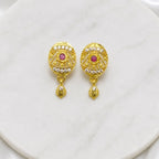 Gold Micro-Plated Ad Ruby Oval Pendant Necklace Set For Women