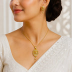Gold Micro-Plated Ad Ruby Oval Pendant Necklace Set For Women