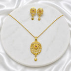 Gold Micro-Plated Ad Ruby Oval Pendant Necklace Set For Women