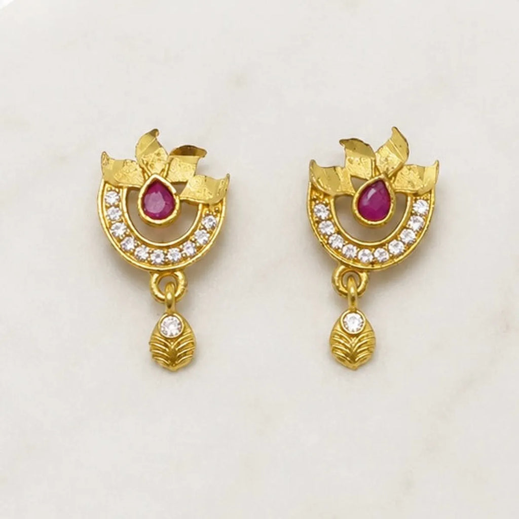 Gold Micro Plated Ad Ruby Statement Pendant Necklace Set