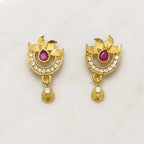 Gold Micro Plated Ad Ruby Statement Pendant Necklace Set