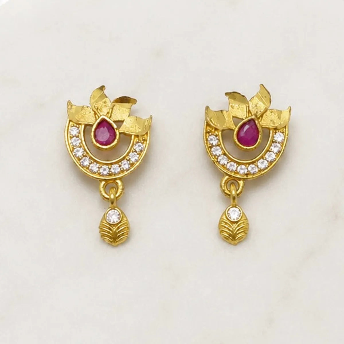 Gold Micro Plated Ad Ruby Statement Pendant Necklace Set