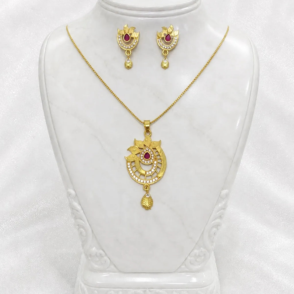 Gold Micro Plated Ad Ruby Statement Pendant Necklace Set