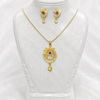 Gold Micro Plated Ad Ruby Statement Pendant Necklace Set