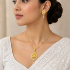 Red Gold Micro Plated Copper Ad Ruby Teardrop Necklace Earrings Set