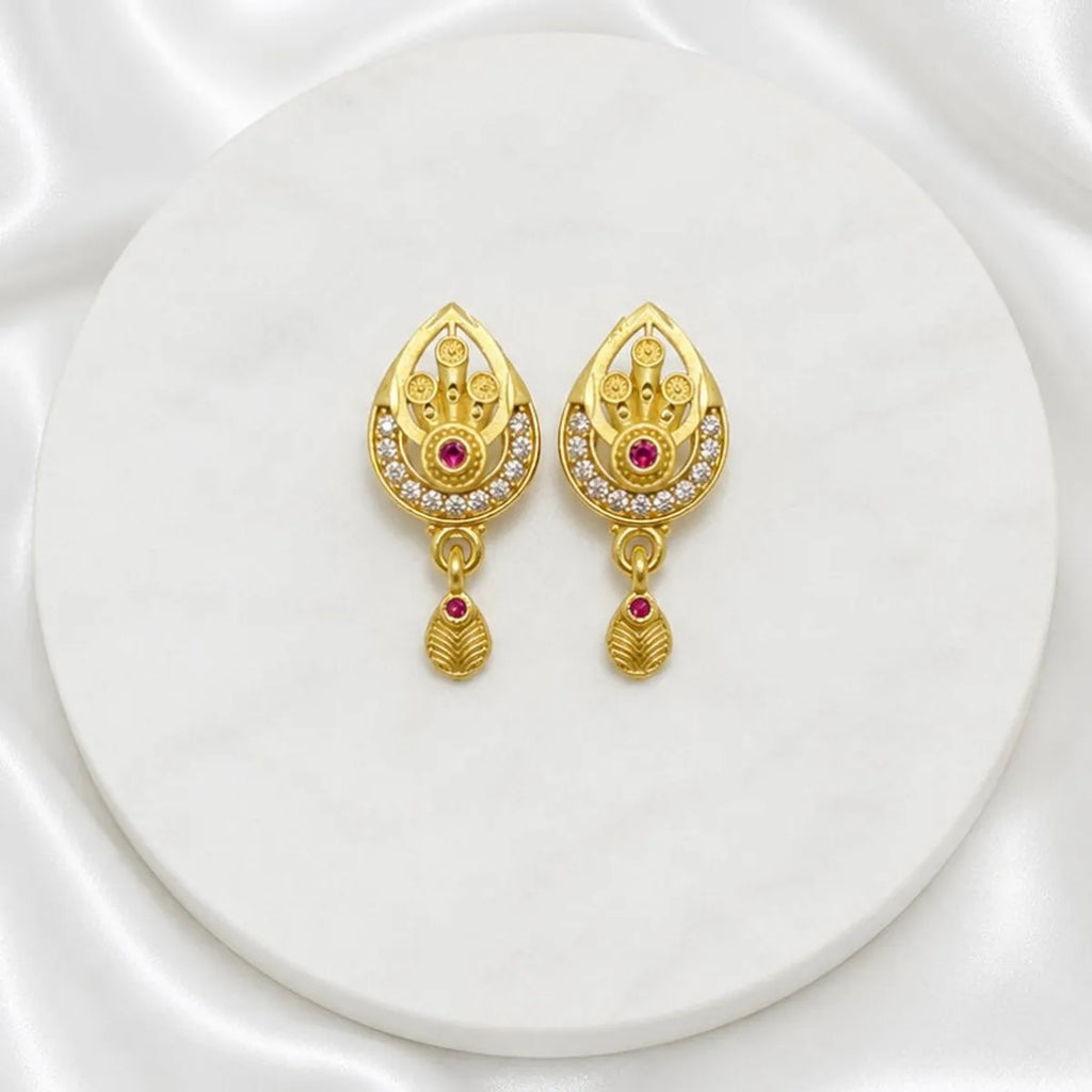 Red Gold Micro Plated Copper Ad Ruby Teardrop Necklace Earrings Set