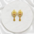 Red Gold Micro Plated Copper Ad Ruby Teardrop Necklace Earrings Set