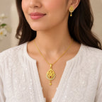 Red Gold Micro Plated Copper Ad Ruby Teardrop Necklace Earrings Set