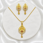 Red Gold Micro Plated Copper Ad Ruby Teardrop Necklace Earrings Set
