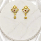 Gold Micro Plated Ad Ruby Geometric Pendant Necklace Set For Women