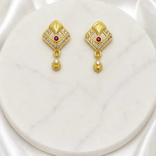Gold Micro Plated Ad Ruby Geometric Pendant Necklace Set For Women