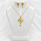 Gold Micro Plated Ad Ruby Geometric Pendant Necklace Set For Women