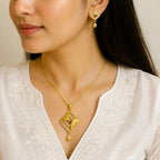 Gold Micro Plated Ad Ruby Geometric Pendant Necklace Set For Women