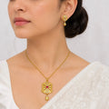 Gold Micro Plated Copper Ad Ruby Statement Pendant Necklace Set