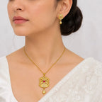 Gold Micro Plated Copper Ad Ruby Statement Pendant Necklace Set