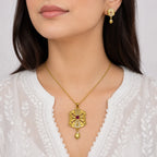 Gold Micro Plated Copper Ad Ruby Statement Pendant Necklace Set
