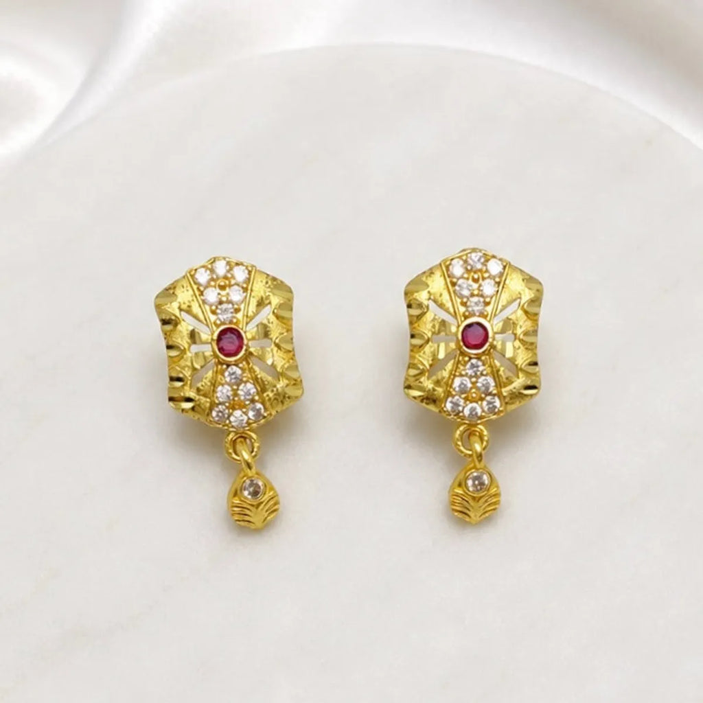 Gold Micro Plated Copper Ad Ruby Statement Pendant Necklace Set