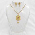 Gold Micro Plated Copper Ad Ruby Statement Pendant Necklace Set