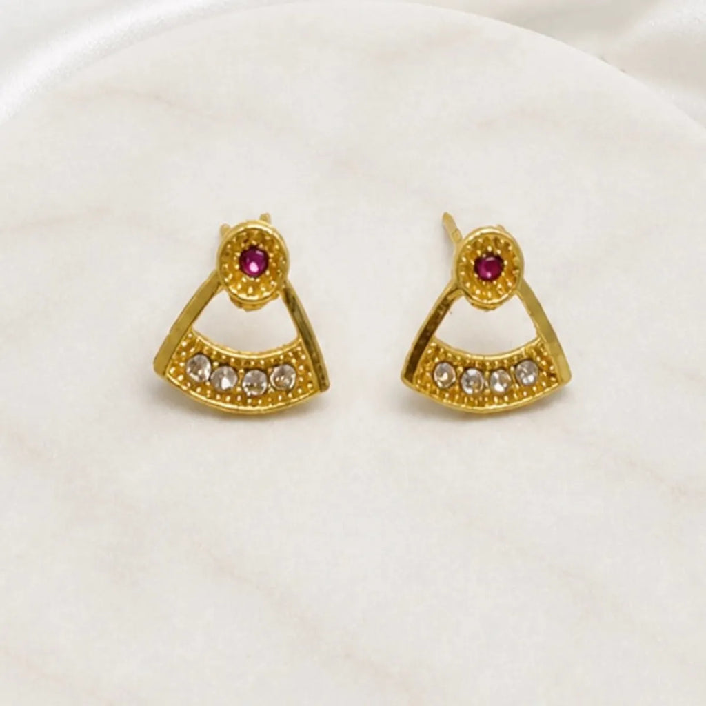 Gold Micro Plated Copper Ad Ruby Geometric Pendant Necklace Set