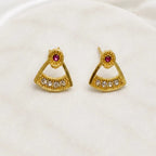 Gold Micro Plated Copper Ad Ruby Geometric Pendant Necklace Set