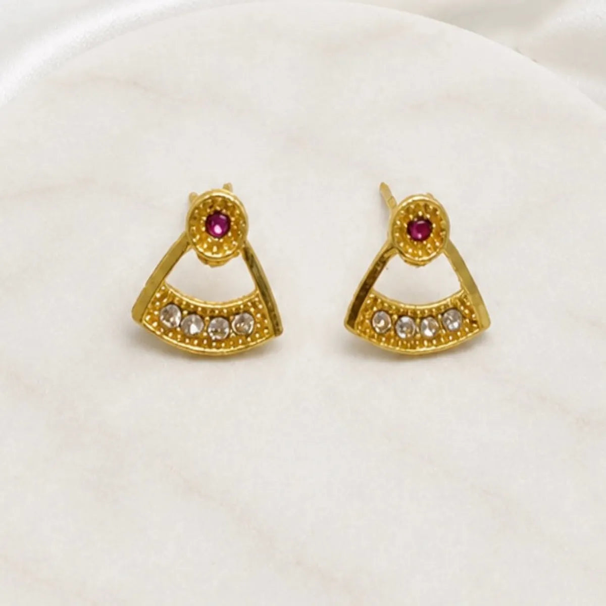Gold Micro Plated Copper Ad Ruby Geometric Pendant Necklace Set
